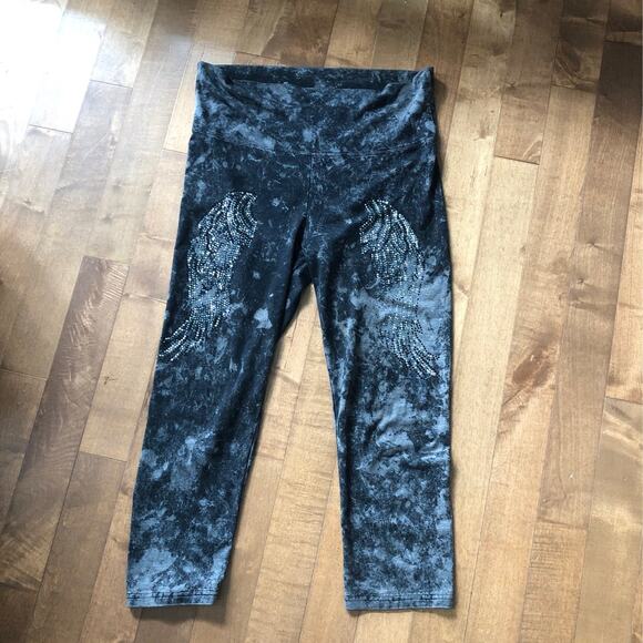 Paris Angel Black high waisted Leggings with Jeweled Wings gray size XL - Picture 8 of 10